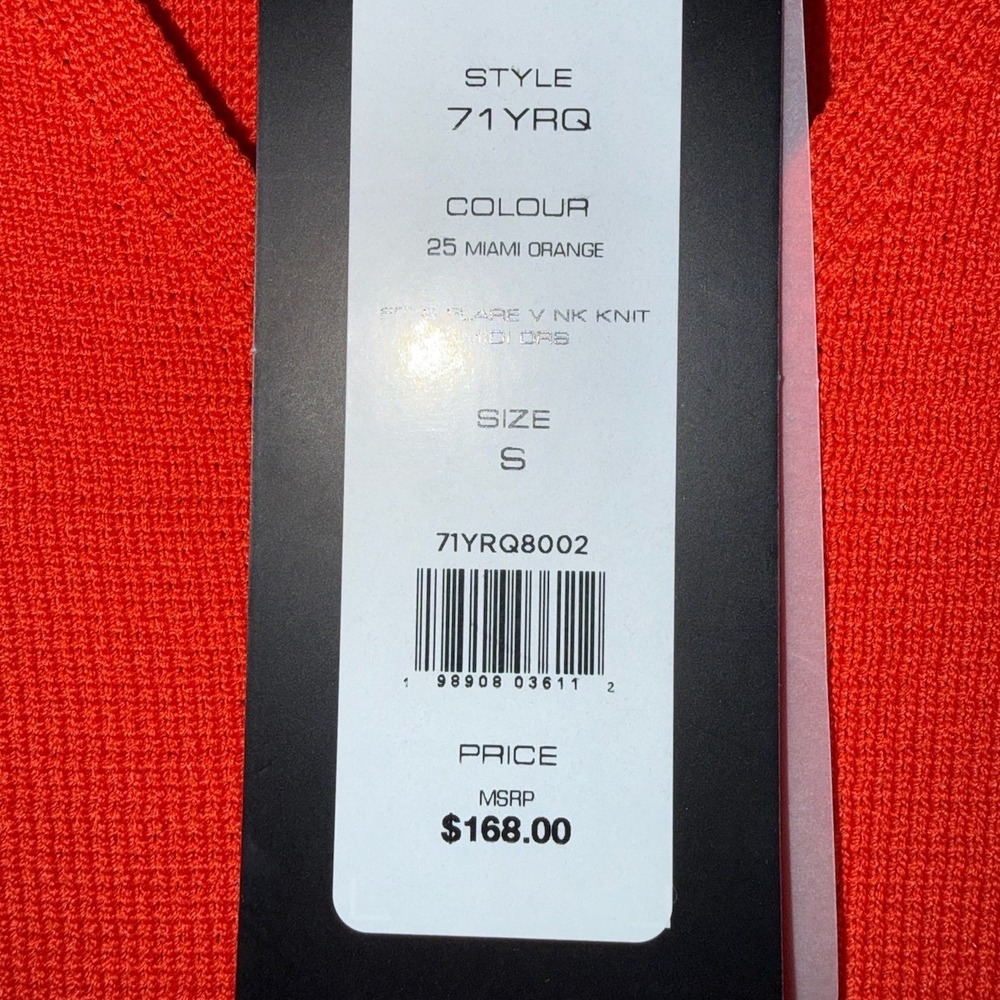 French Connection Miami Orange Knit V Neck Fit Flare Midi Dress NEW S - Picture 9 of 14
